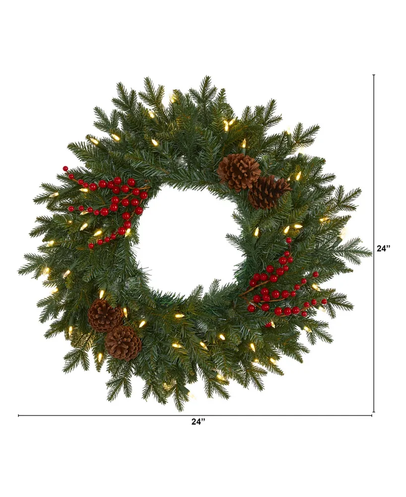 Nearly Natural Pine Artificial Christmas Wreath with 50 Warm Led Lights, Berries and Pine Cones