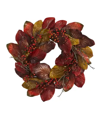Nearly Natural Harvest Magnolia Leaf and Berries Artificial Wreath
