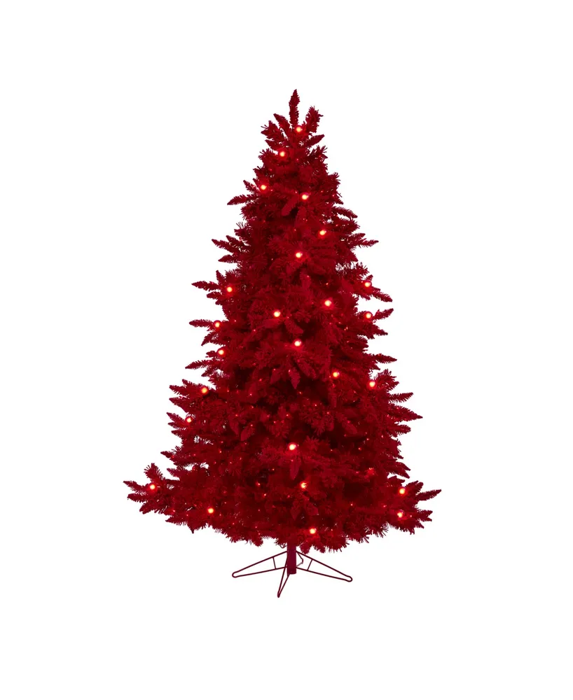 Nearly Natural Flocked Fraser Fir Artificial Christmas Tree with 500 Lights, 40 Globe Bulbs and 1039 Bendable Branches