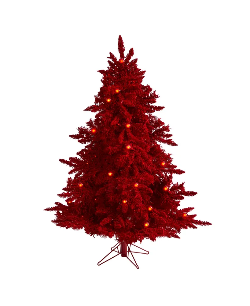 Nearly Natural Flocked Fraser Fir Artificial Christmas Tree with 250 Lights, 26 Globe Bulbs and 490 Bendable Branches