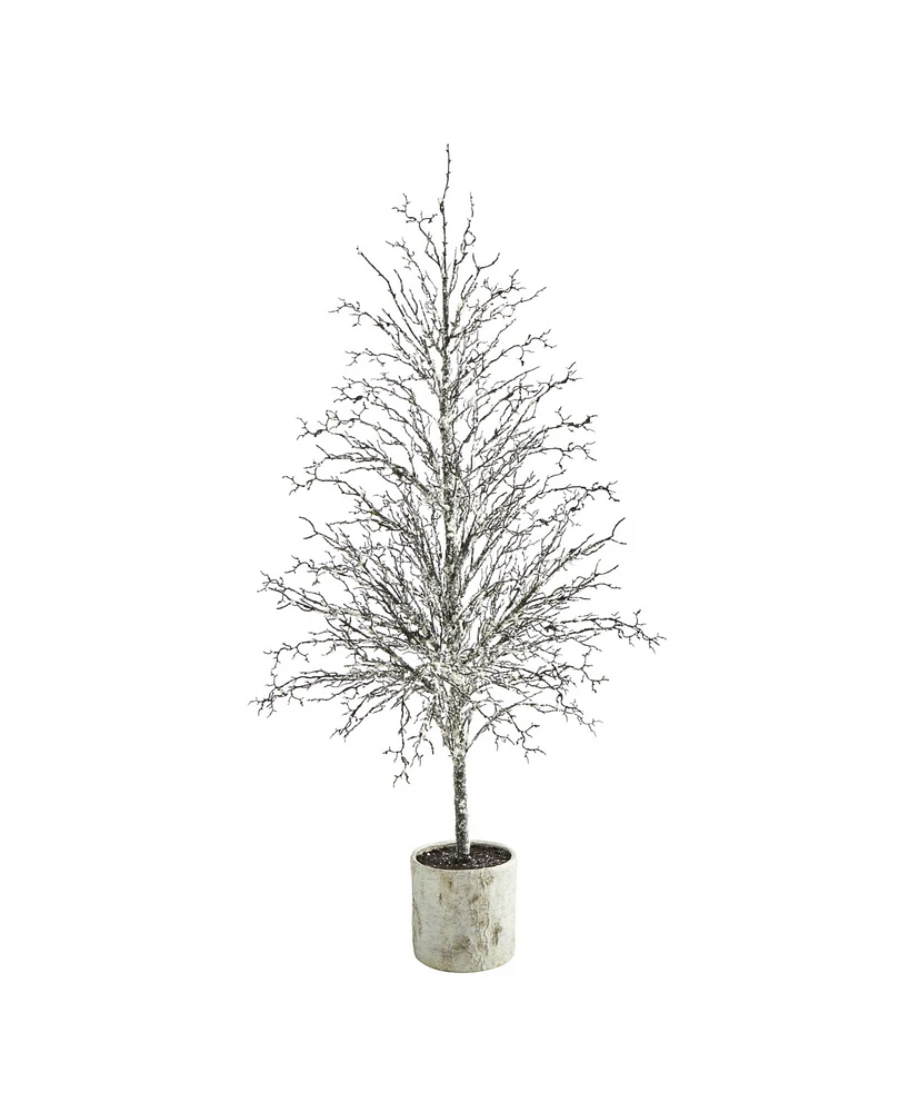 Nearly Natural Snowed Twig Artificial Tree in Decorative Planter