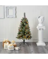 Nearly Natural Frosted Swiss Pine Artificial Christmas Tree with Clear Led Lights and Berries