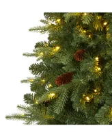 Nearly Natural Wellington Spruce "Natural Look" Artificial Christmas Tree with 300 Clear Led Lights and Pine Cones