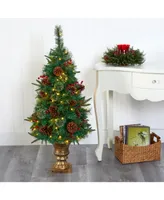 Nearly Natural Pine, Pinecone and Berries Artificial Christmas Tree in Decorative Urn