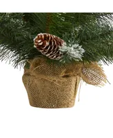 Nearly Natural Frosted Pine Artificial Christmas Tree with 35 Clear Led Lights, Pinecones and Burlap Base