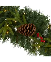 Nearly Natural Mixed Pine Artificial Christmas Garland with 50 Clear Led Lights, Berries and Pinecones