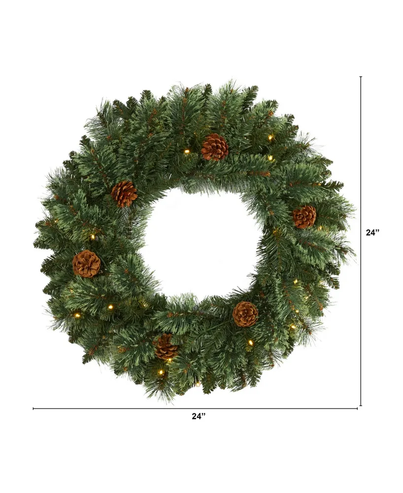 Nearly Natural Mountain Pine Artificial Christmas Wreath with 35 Led Lights and Pinecones