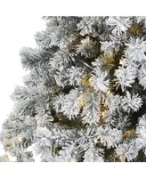 Nearly Natural Flocked West Virginia Fir Artificial Christmas Tree with 350 Clear Led Lights