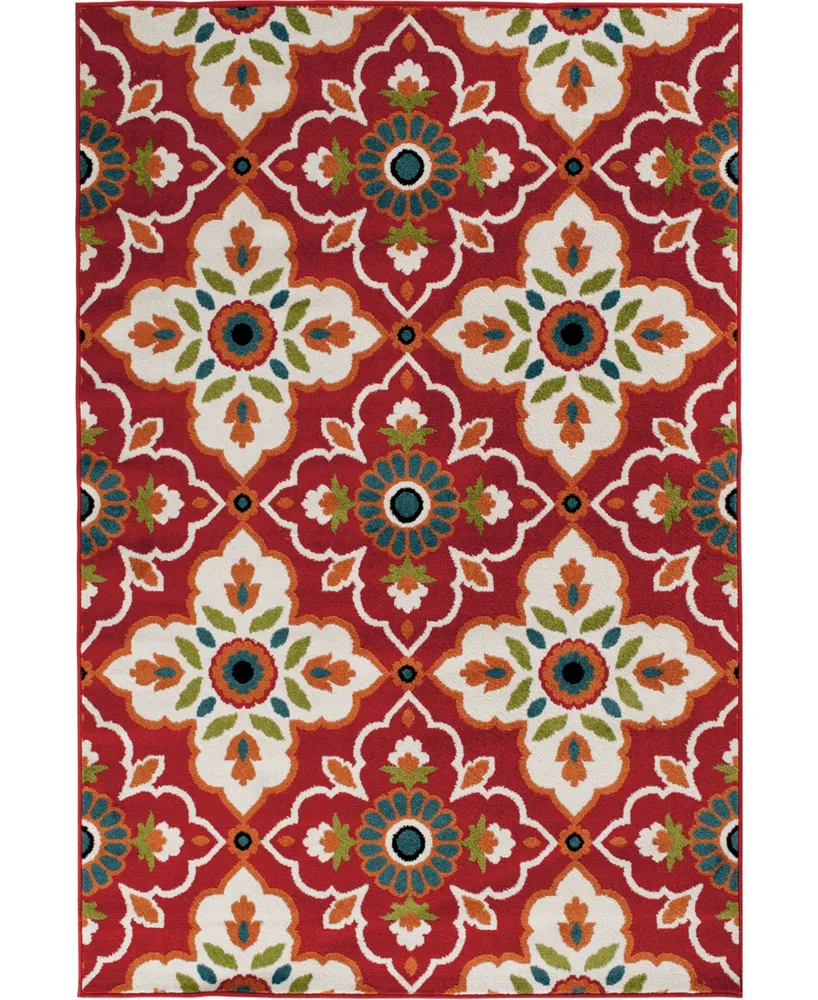 Portland Textiles Tropicana Bluffton Coral 7'10" x 9'10" Outdoor Area Rug