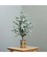 Nearly Natural 28In. Flocked Christmas Artificial Tree in Decorative Planter