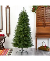 Nearly Natural Slim West Virginia Mountain Pine Artificial Christmas Tree with 629 Bendable Branches