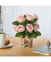 Nearly Natural Rose Artificial Arrangement in Floral Vase