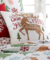 Levtex Tinsel Merry Reindeer Embroidered Decorative Pillow, 18" x 18"