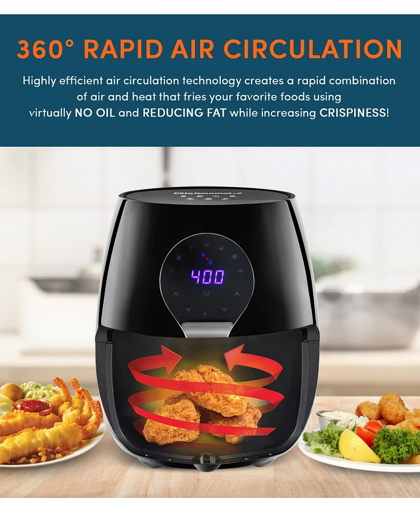 EliteElite Gourmet Digital 5.3 Qt Electric Hot Air Fryer with Xl Capacity 1350W