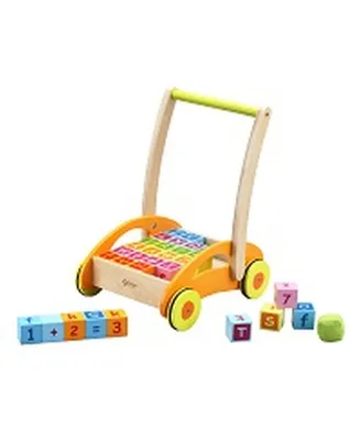 Classic World Toys Wood Baby Walker with Blocks, 31 Piece Set