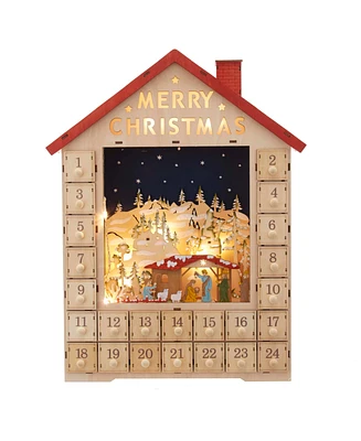 Kurt Adler 19" Battery Operated Light-Up Advent Calendar House with Nativity Scene