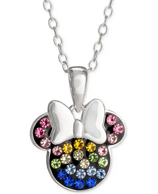 Disney Children's Rainbow Crystal Minnie Mouse 18" Pendant Necklace in Sterling Silver