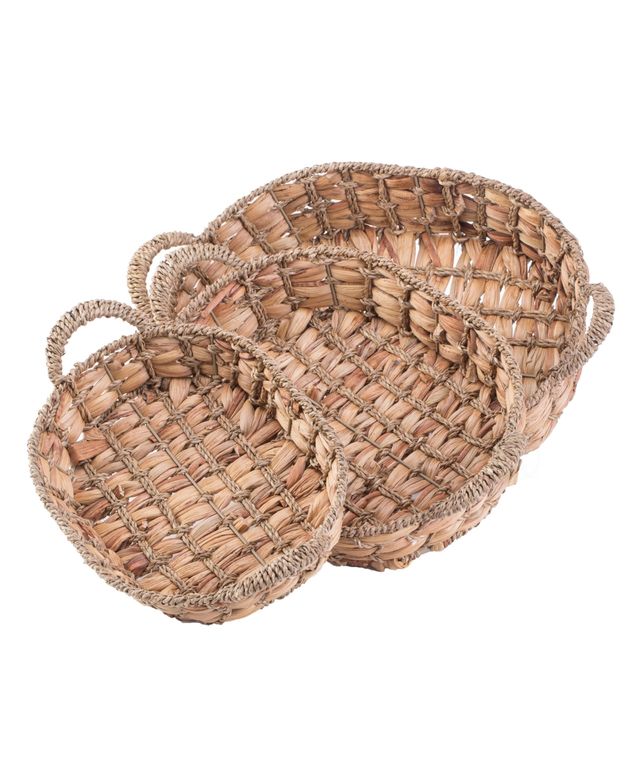 Vintiquewise Set of 3 Seagrass Fruit Bread Basket Trays with Handles