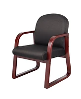 Boss Office Products Mahogany Wood Mid-Back Guest Chair W/ Sled Base