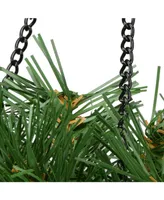 National Tree 20" Tiffany Fir Hanging Basket with Battery Operated Warm White Led Lights