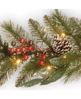 National Tree Company 9' x 12" Frosted Pine Berry Collection Garlands w/ Cones, Red Berries, Silver Glittered Eucalyptus Leaves & 70 Clear Lights