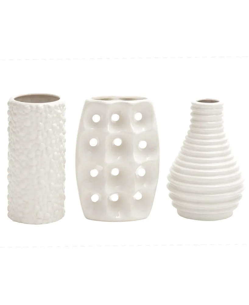 CosmoLiving by Cosmopolitan Set of 3 White Stoneware Modern Vase, 5" x 8"