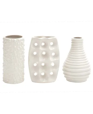 CosmoLiving by Cosmopolitan Set of 3 White Stoneware Modern Vase, 5" x 8"