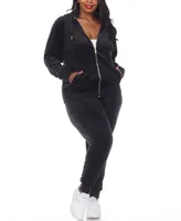 White Mark Plus Velour Tracksuit Loungewear 2pc Set