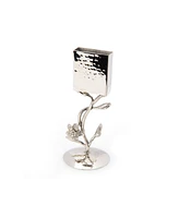 Havdalah Candle Holder with Jeweled Flower - Silver