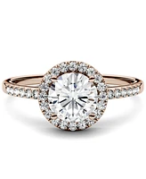 Moissanite Round Halo Ring (1-1/3 ct. t.w. Diamond Equivalent) 14k Gold or White Rose
