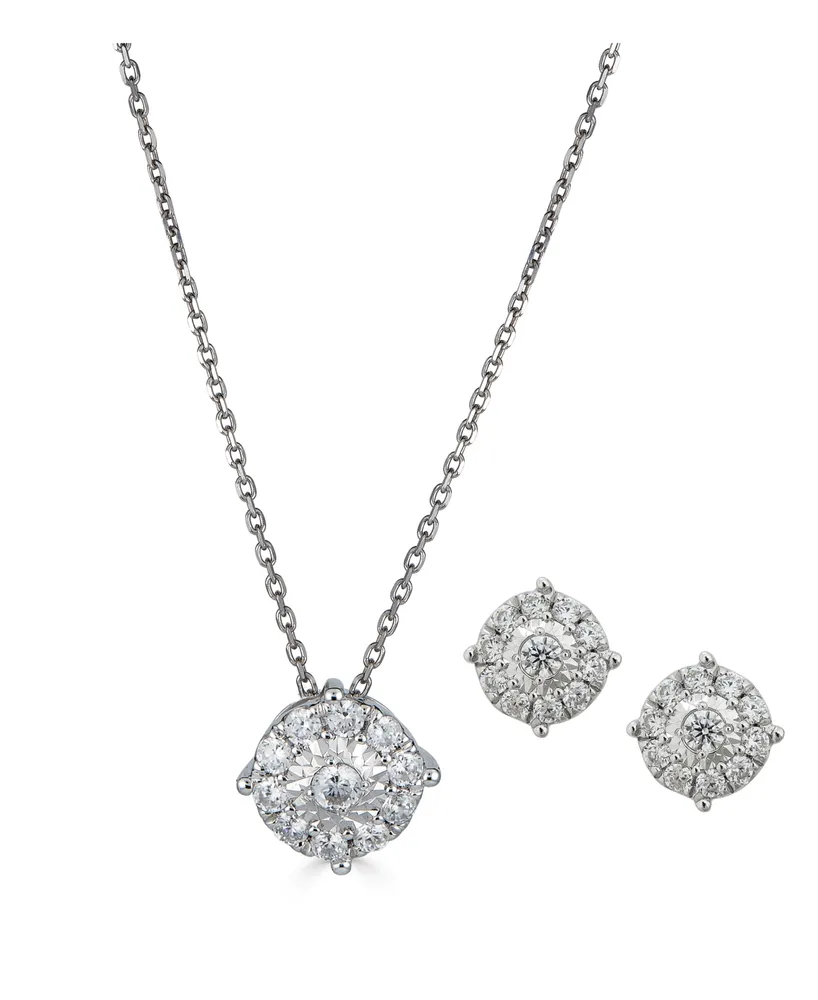 2-Pc. Diamond (1/2 ct. t.w.) Halo Pendant Necklace & Matching Stud Earring Set 14k Gold