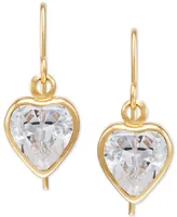 Cubic Zirconia Heart Drop Earrings in 14k Gold