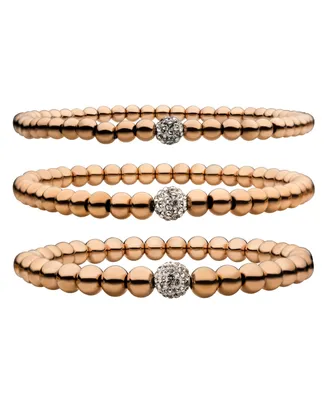 Men's Rose Gold Ip Ball Bead and Gem 3 Piece Bracelet Set