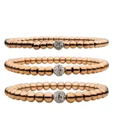 Men's Rose Gold Ip Ball Bead and Gem 3 Piece Bracelet Set