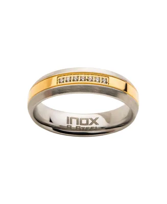 Men's Steel Gold-Tone Plated Piece Clear Diamond Ring