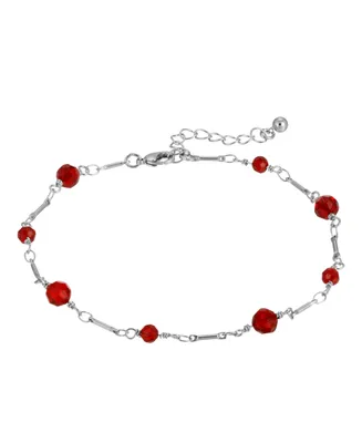 Women's Silver-Tone Red Beaded Chain Anklet