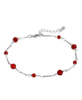 Women's Silver-Tone Red Beaded Chain Anklet