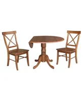 Dual Drop Leaf Table with 2 X Back Chairs, Set of 3