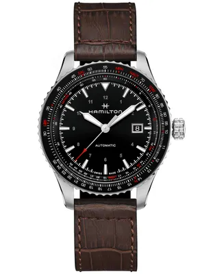 Hamilton Men's Swiss Automatic Khaki Aviation Converter Brown Leather Strap Watch 42mm
