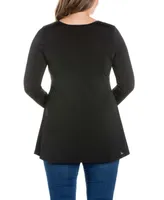 Women's Plus Flared Long Sleeves Henley Tunic Top