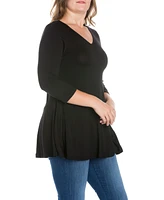 Plus 3/4 Sleeve V-Neck Tunic Top