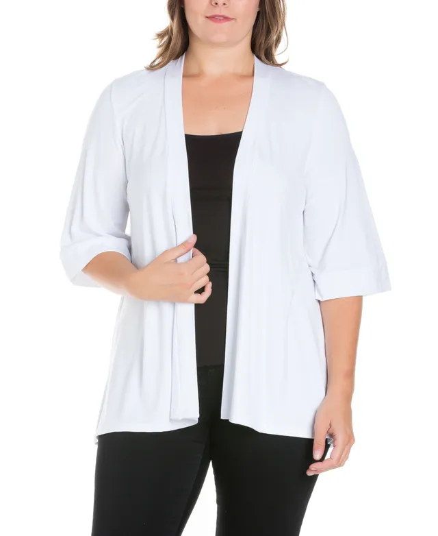 24seven Comfort Apparel Plus Elbow Length Open Front Cardigan