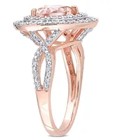 Morganite and Diamond Double Halo Heart Ring