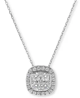 Diamond Halo Cluster Pendant Necklace (1 ct. t.w.) 14k Gold or White