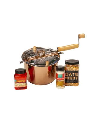 Date Night Copper Plated Whirley Pop Popcorn Set, 4 Pieces
