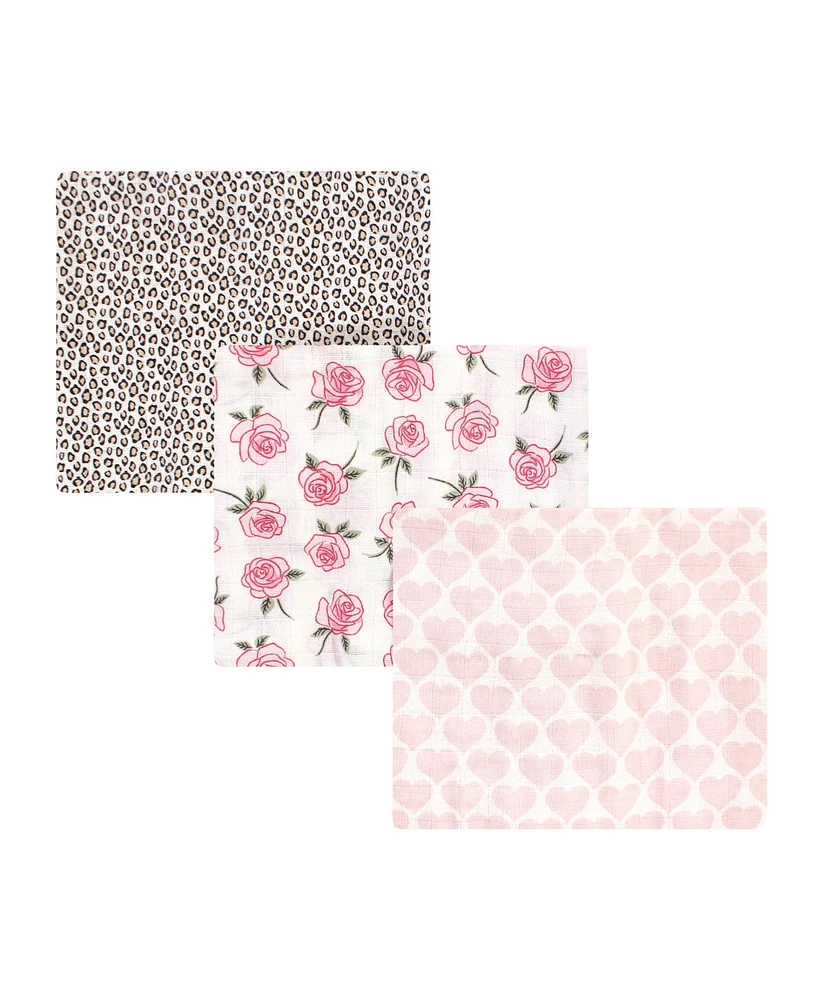 Little Treasure Baby Girl Cotton Muslin Swaddle Blankets, Rose Leopard, One Size