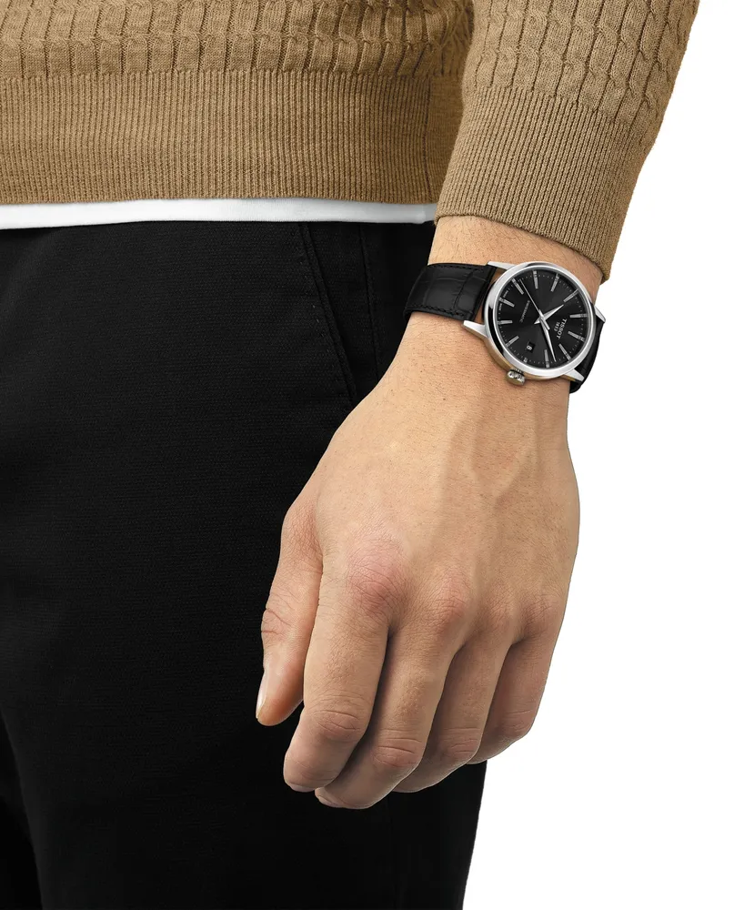Tissot Men's Swiss Automatic Classic Dream Black Leather Strap Watch 42mm