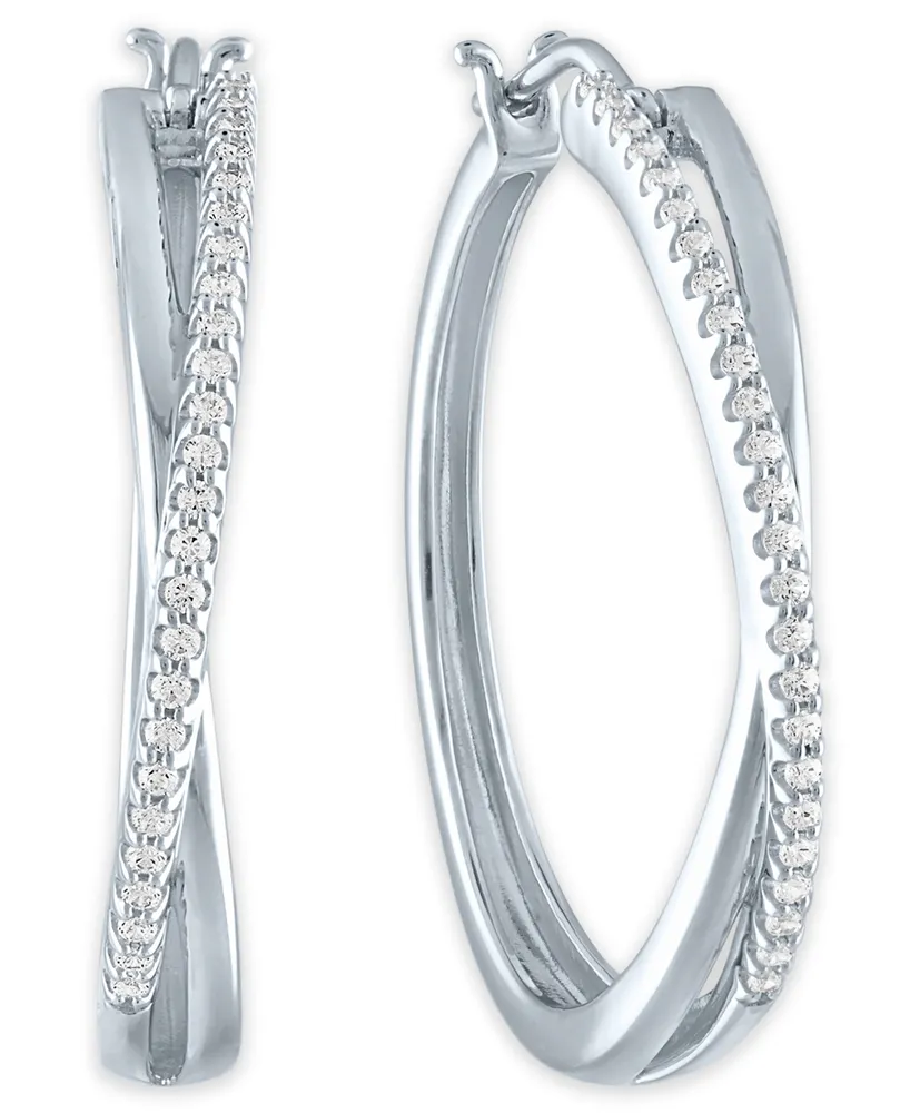 Diamond Crossover Hoop Earrings (1/4 ct. t.w.) in Sterling Silver