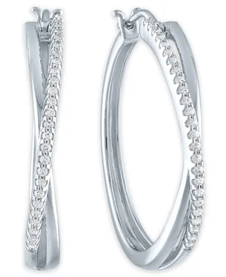 Diamond Crossover Hoop Earrings (1/4 ct. t.w.) in Sterling Silver