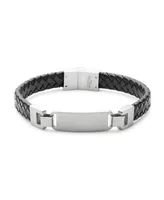 Men's Black Brai Ded Leather Id Bracelet